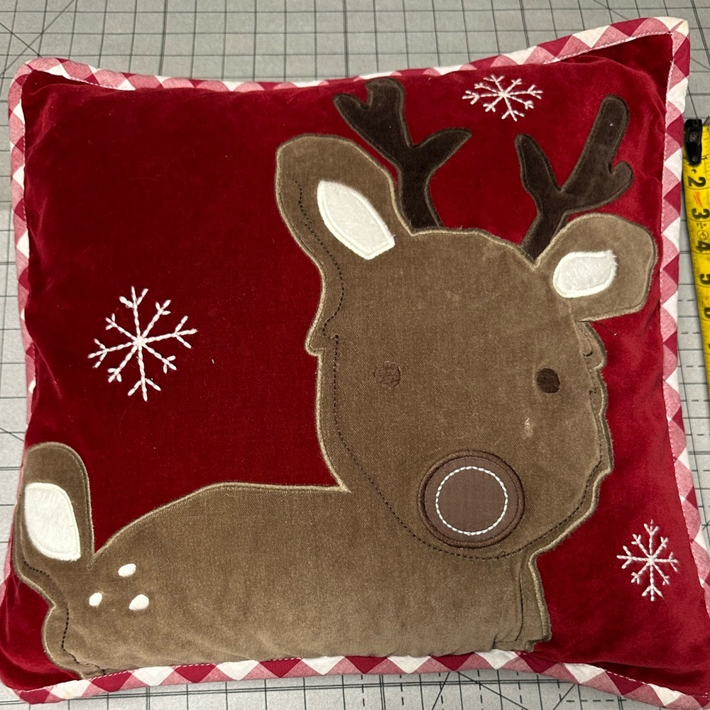 Pottery barn kids Festive Reindeer Holiday Pillow - Red and Brown 17 x17